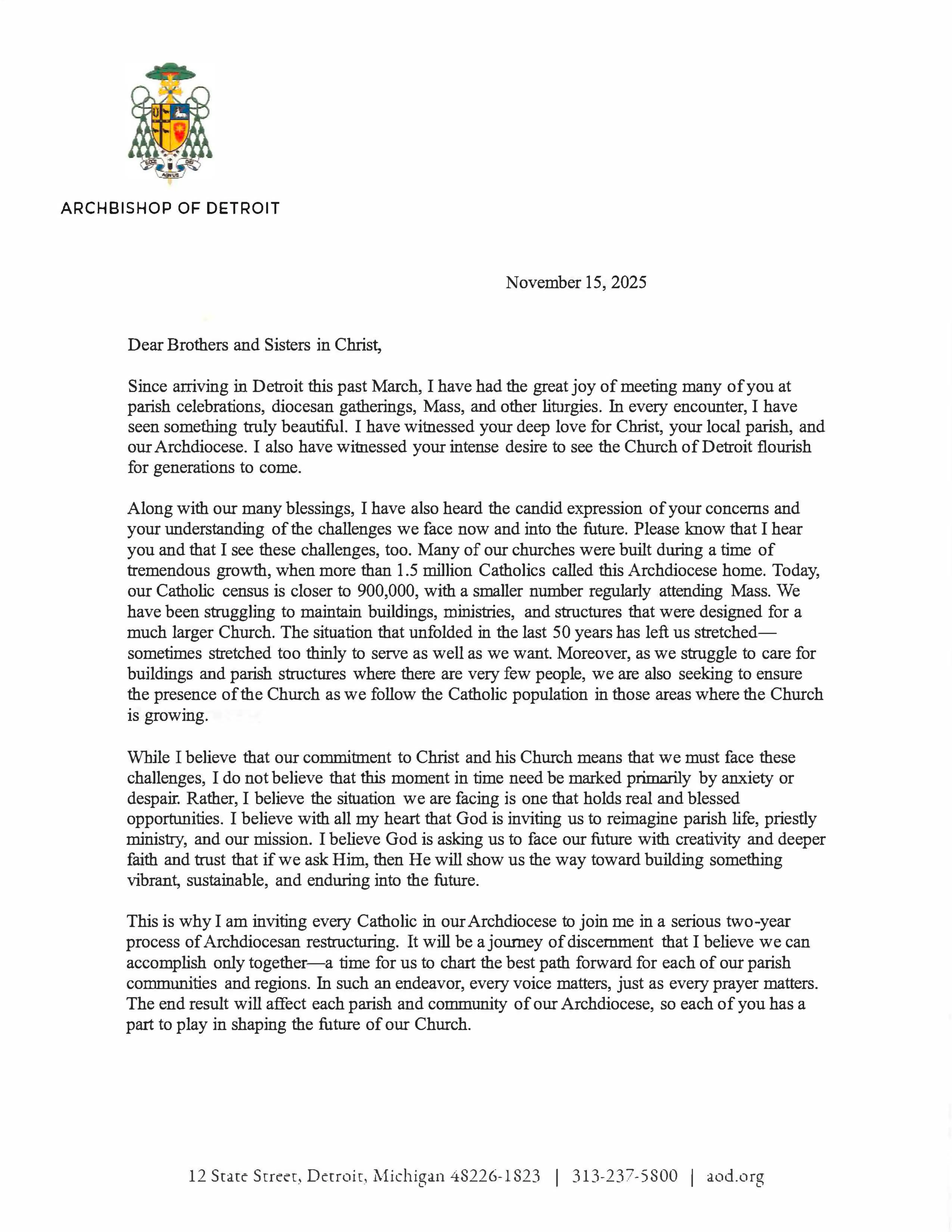 Letter from Archbishop Weisenburger